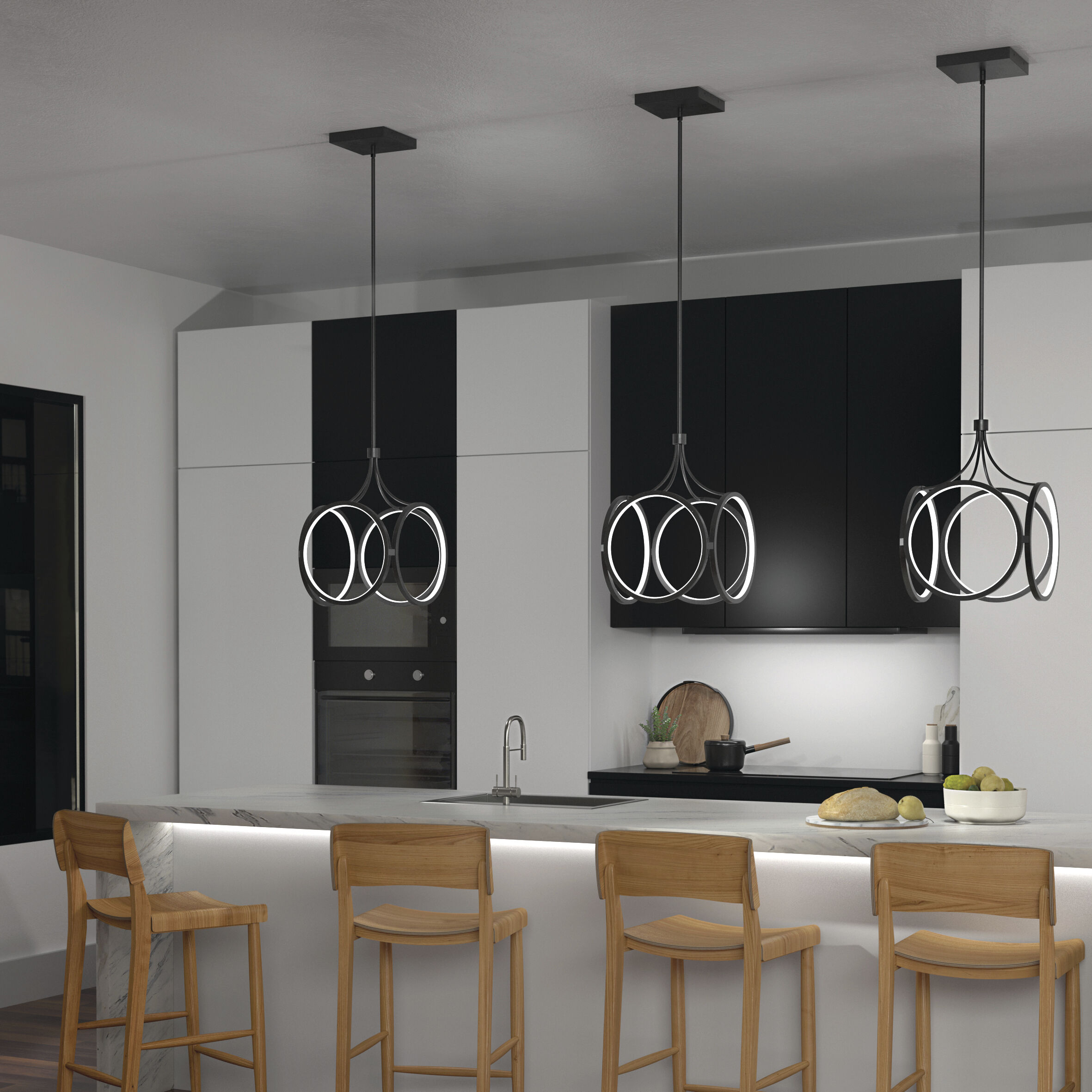 CIRI LED 14 inch Matte Black Pendant Ceiling Light in Chrome and White