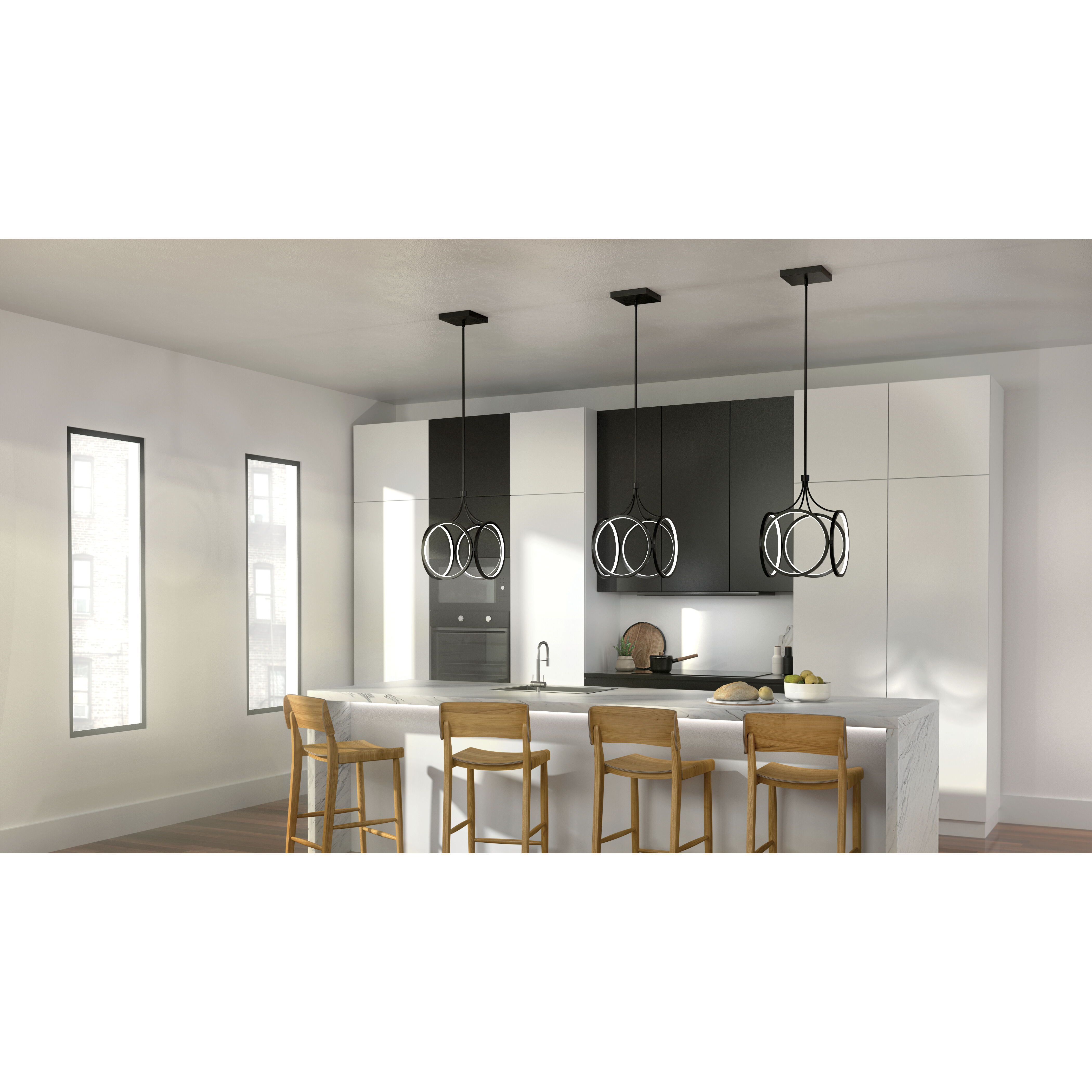 CIRI LED 14 inch Matte Black Pendant Ceiling Light in Chrome and White