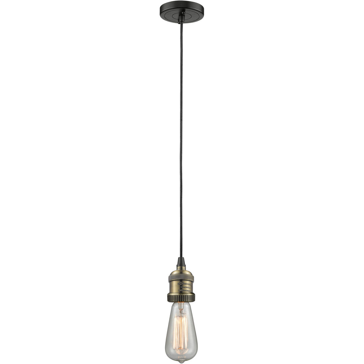 Franklin Restoration Bare Bulb 1 Light 2 inch Black Antique Brass Mini Pendant Ceiling Light, Franklin Restoration
