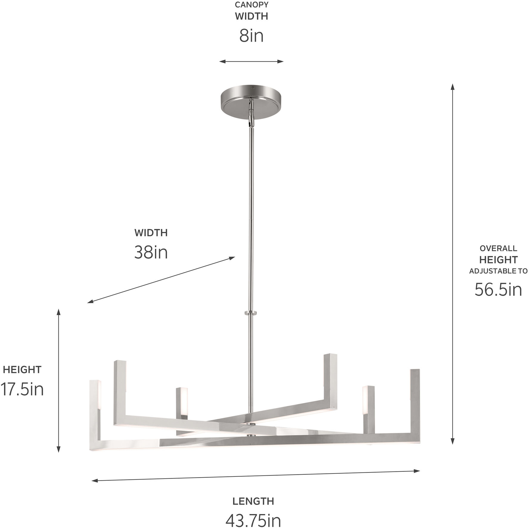 Priam LED 38 inch Polished Nickel Chandelier Ceiling Light, Medium