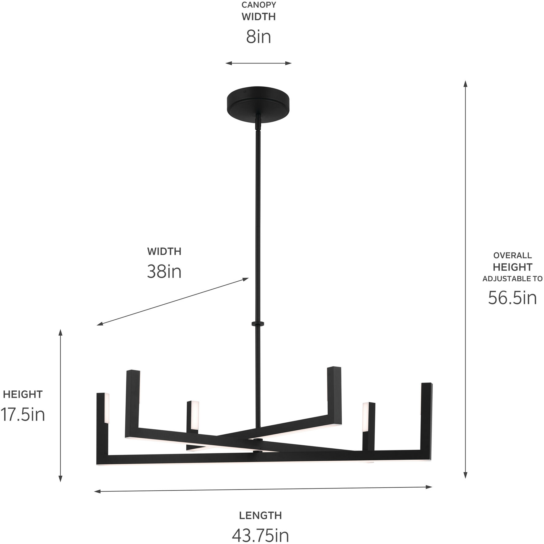 Priam LED 38 inch Matte Black Chandelier Ceiling Light, Medium