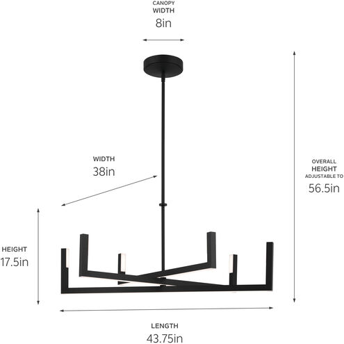 Priam LED 38 inch Matte Black Chandelier Ceiling Light, Medium