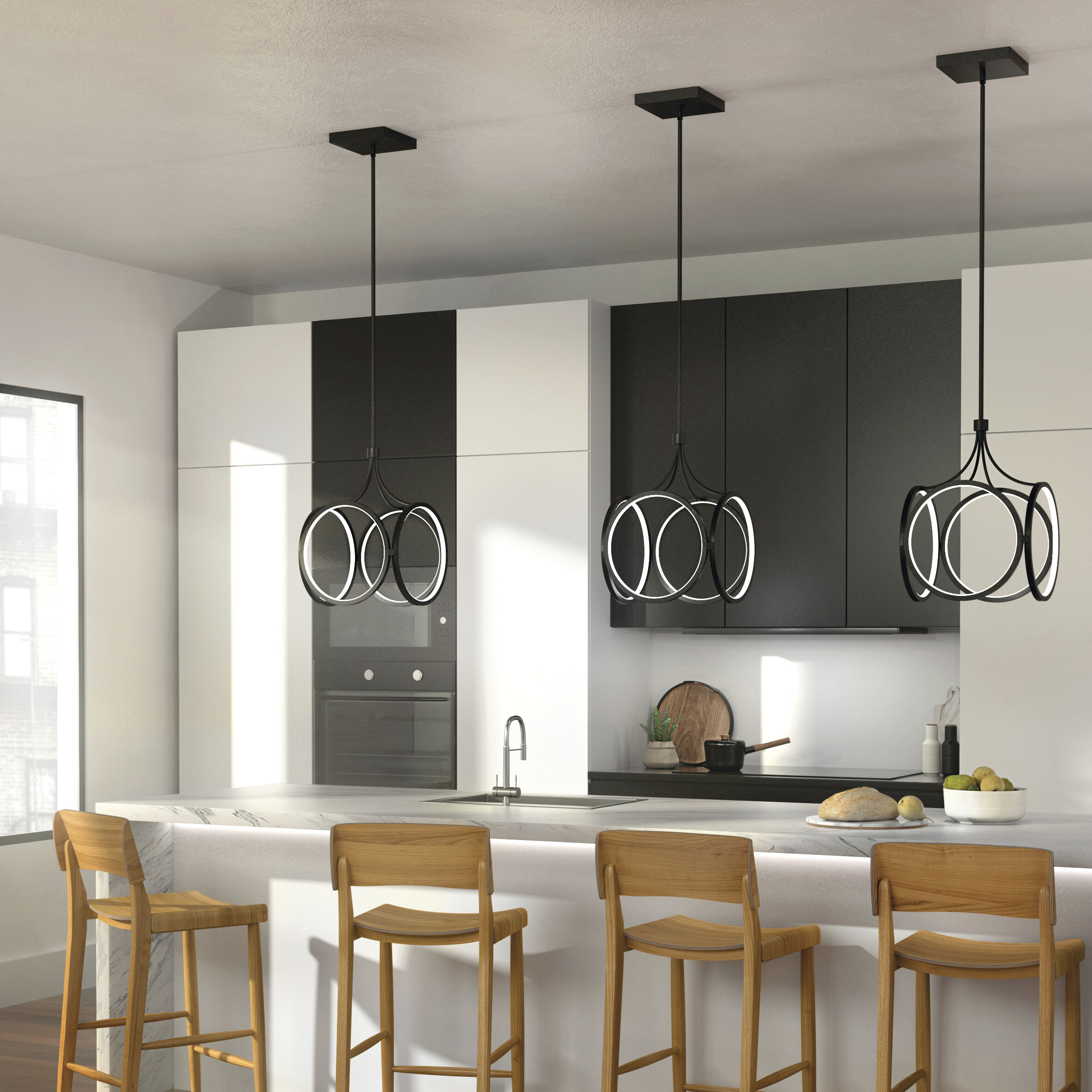 CIRI LED 14 inch Matte Black Pendant Ceiling Light in Chrome and White