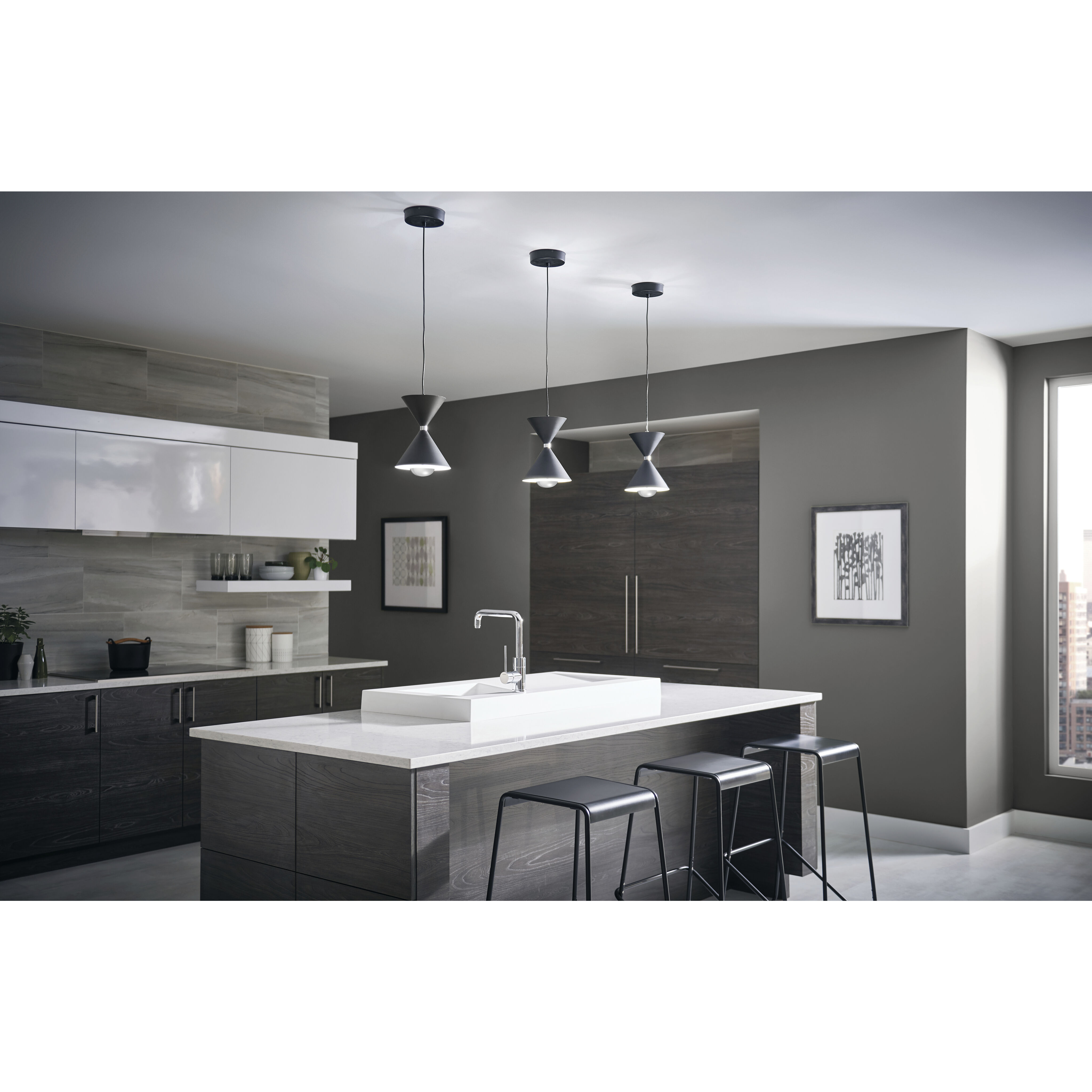 Kordan LED 8 inch Matte Black Mini Pendant Ceiling Light in Black and Polished Nickel