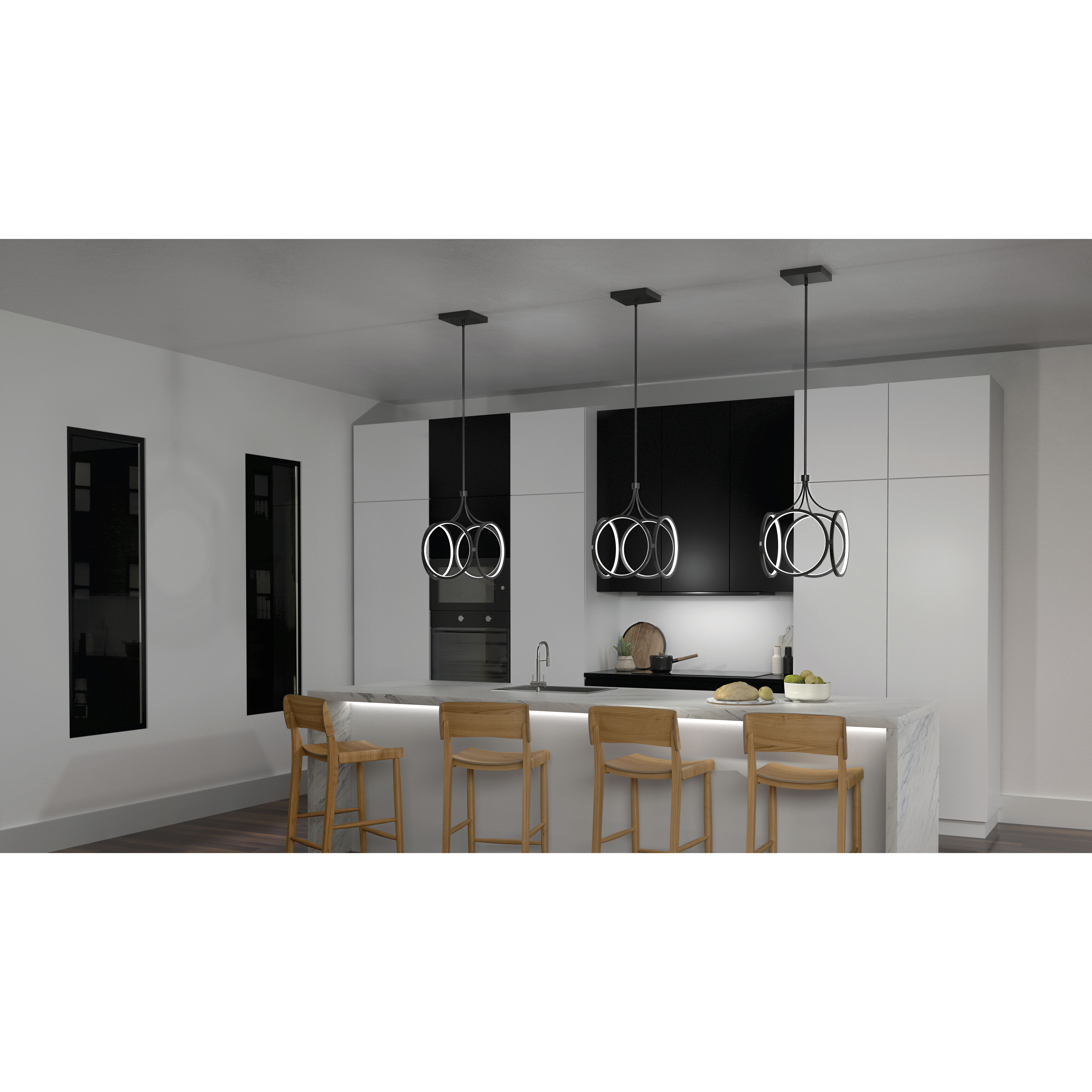 CIRI LED 14 inch Matte Black Pendant Ceiling Light in Chrome and White